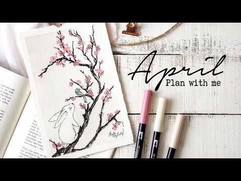 Plan with me | April 2018 Bullet Journal Setup + Cherry Blossom Tutorial!