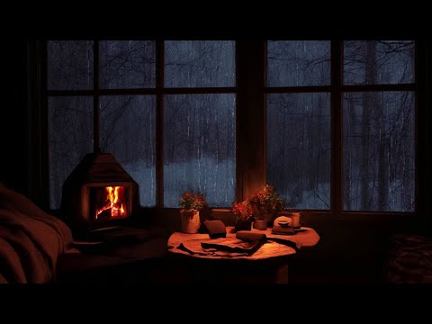 صوت المطر و الرعد على النافذة مع صوت النار في المدفأة.. راحة نفسية- استرخاء- نوم عميق ...