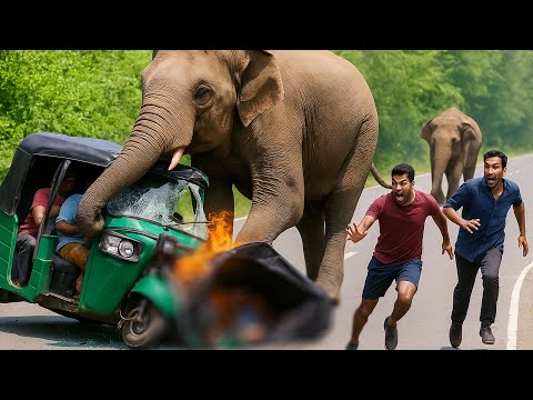 Wild elephants block roads in the Sri Lankan jungle #elephant #elephantattack #youtubevideo