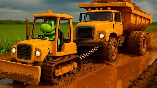 Construction Mission! Dump Truck, Tractor, and Excavator Fix the Broken Road