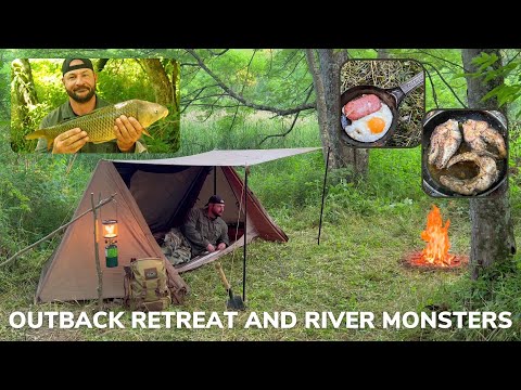 Solo Overnight Using the Outback Retreat and Catching River Monsters in the Woods and Steamed Carp