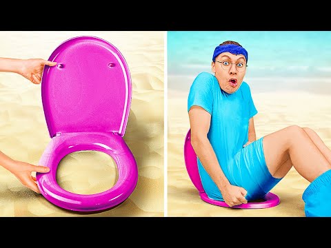 SECRET BEACH GADGETS! 😳☀️ Extreme Summer VACATION HACKS from RICH vs BROKE