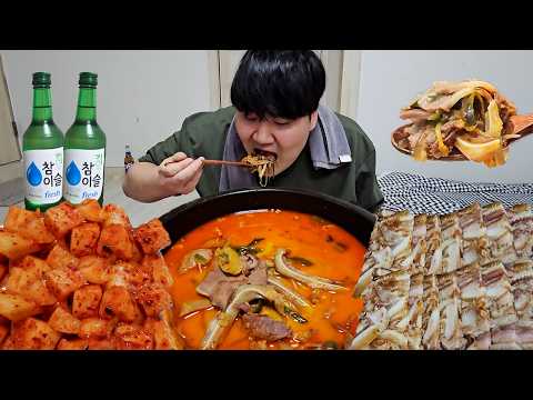 퇴근하고 샤워 후 얼큰돼지국밥에 편육,깍뚜기랑 시원한 소주 한 잔 먹방!! [ Gukbap Mukbang ]