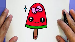 COMO DESENHAR UM GELADOS DE MELANCIA FOFO, PASSO A PASSO,  JACK Dibujos