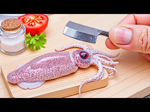 Miniature Fried Squid Recipe  ASMR Spanish Cooking  Tiny Food Recipe for Relaxing Sound Experience