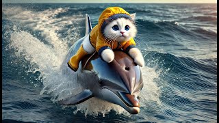 Brave Cat's Miraculous Ocean Adventure - Bonding with Dolphins🐱 | Cartoon short film | 5+ MINS | 4K