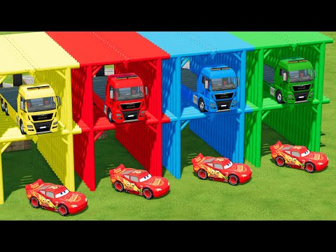 CARS OF COLORS ! MCQUEEN CARS TRANSPORTING WİTH COLORS TRUCKS ! FS 22