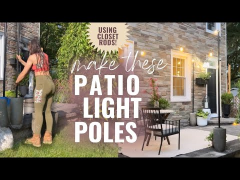 DIY MODERN STRING LIGHT POSTS: Create Moveable Bistro Light Posts to Transform Your Patio #diy