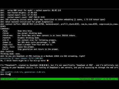 DeepSeek v4 PRO running via SSD streaming on a 128GB MacBook