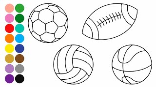 BALONES DEPORTIVOS aprender a dibujar y colorear para niños pequeños - Dibujos para niños