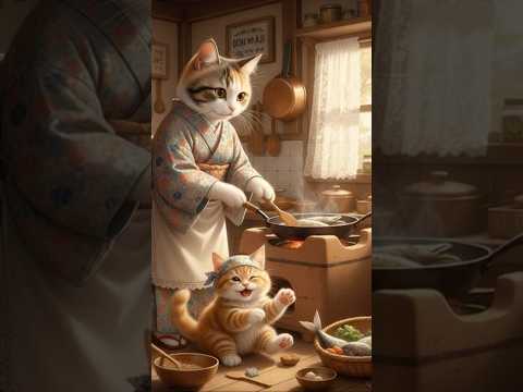 🐱 Cute Cat Mom Cooking Fish with Her Playful Kitten | Funny & Adorable Moment 😻🍳