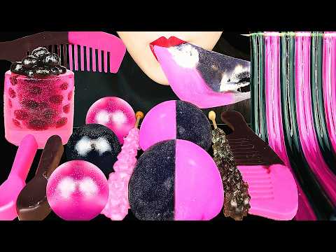 ASMR BLACKPINK DESSERTS *MOCHI, EDIBLE COMB, SPOON, JELLY NOODLES, ROCK CANDY, BOBA JELLO MUKBANG 먹방
