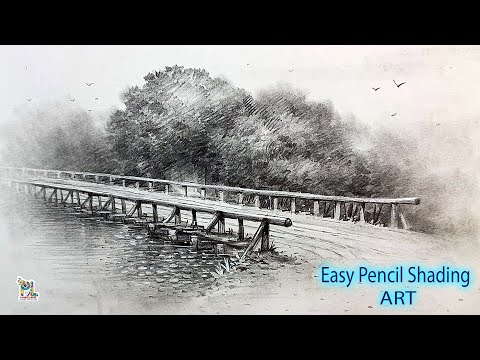 How to draw Wooden Fence Bridge  with Easy Pencil sketch and shading