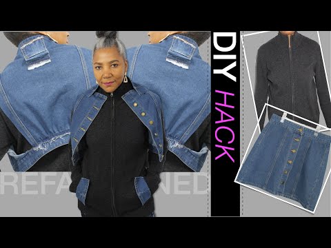 DIY Denim Mini Skirt Hack | Adding a Designer Look to an OLD Cardigan