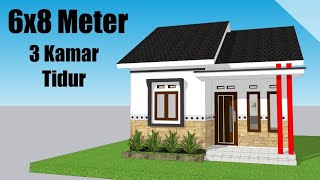 SOLUSI BISA MUAT BANYAK RUANG!! - Desain Rumah Sederhana di desa 6x8 Meter 3 Kamar Tidur