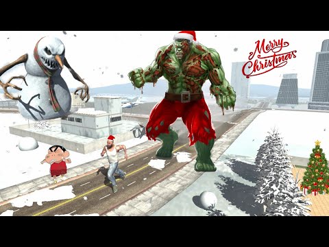 Franklin And Shinchan FIGHT Zombie Santa Hulk in Indian Bike Driving 3D