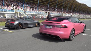 700HP Audi R8 V10 Plus vs Tesla Plaid