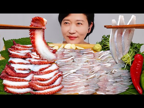 ASMR 문어숙회와 병어회 리얼사운드 먹방 OCTOPUS, SILVER POMFRET (BUTTER FISH) Real sound eating show