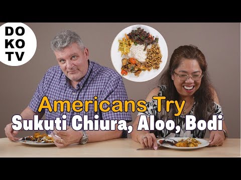 Americans Try Nepali Khaja - Sukuti, Chiura, Aloo Dum, Bodi, Achar
