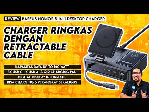 Charger All-in-One 140 W, Support Qi2, dgn Retractable Cable – Baseus NOMOS 5-in-1 Desktop Charger