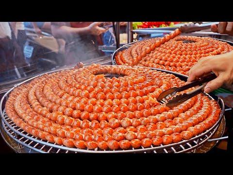 Amazing street food charm！Most popular night market food, Grilled Seafood/ 驚人街頭美食魅力！最熱門夜市美食,海鮮烤串,烤香腸