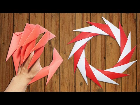 Origami Easy - How to make Dragon Claws & Paper Ninja Star shuriken 14 points - tutorial - YouTube