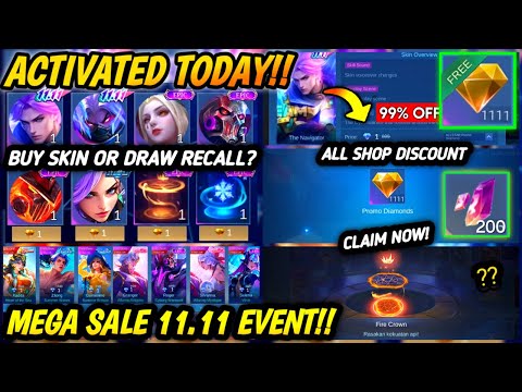 ACTIVATED PROMO DIAMOND! ALL SKINS PRICE 1 DIAMOND (99% OFF) & DRAW RECALL | MEGA SALE 11.11 - MLBB