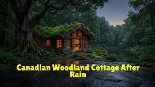 Canadian Woodland Cottage After Rain | Cozy Fireplace Ambience for Deep Sleep