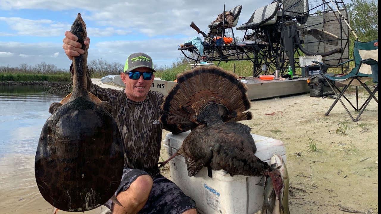 GIANT TURTLE, WILD TURKEY & CATFISH -Catch & Cook- on a - REMOTE WILD RIVER - - Bluegabe
