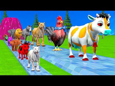 Paint & Animals Cow,Monkey,Rabbit,Simba,Elephant Fountain Crossing Transformation Animal Cartoon