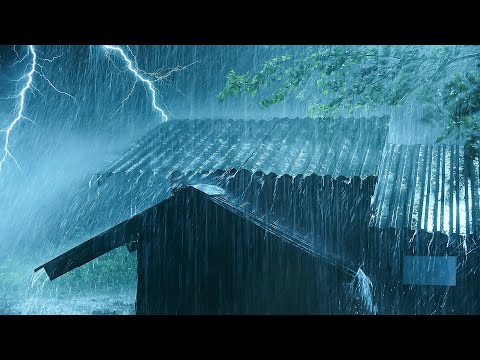 Best Rain Sounds to Fall Asleep Fast | Heavy Hurricane Rain on Roof & Mighty Thunder on Stormy Night