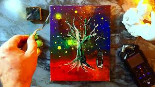 Magical Tree Abstract Painting In Acrylics | ASMR Painting No Music | Simple Colorful Art