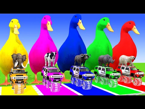 5 Giant Duck & Wild Animals Cage Game Cow Gorilla Rhinoceros Elephant Sheep Crossing Fountain