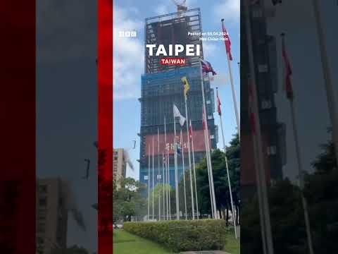 Metal beams plummet from building during Taiwan earthquake. #Shorts #Taipei #BBCNews