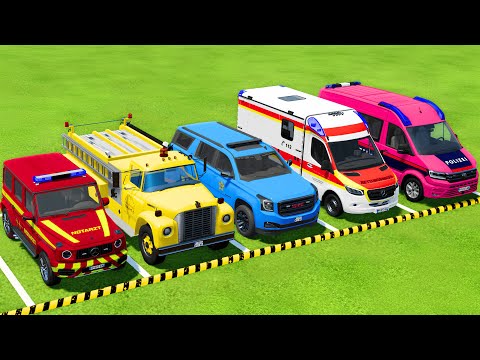 POLICE CARS, FIRE DEPARTMENT, AMBULANCE VEHICLES TRANSPORTING WITH TRUCKS ! Farming Simulator 22