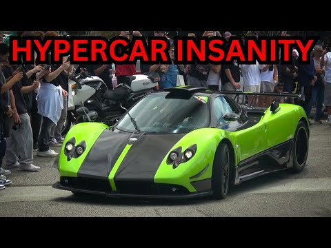 JAMMED PACKED Hypercars at Exotics on Broadway carWeek 2024 - Zonda Cinque, CC850, CLK GTR!