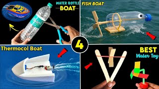 4 working BOAT making , how to make boat at home , waste plastic bottle and rubberband boat making