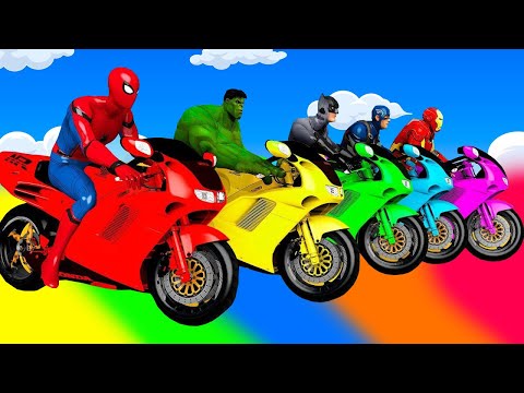 الأبطال الخارقين على القضبان دوامة قمع جسر 🏍️🐱‍SPIDER MAN!on Motorcycle in Spiral Bridge Stunt Rid