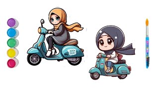 Menggambar melukis mewarnai anak anak naik motor, belajar menggambar mudah untuk anak tk & paud