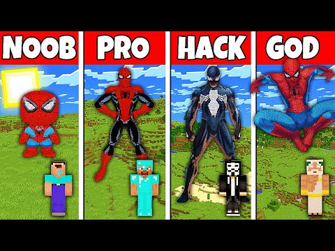 Minecraft Battle: NOOB vs PRO vs HACKER vs GOD! SPIDERMAN STATUE BUILD CHALLENGE in Minecraft