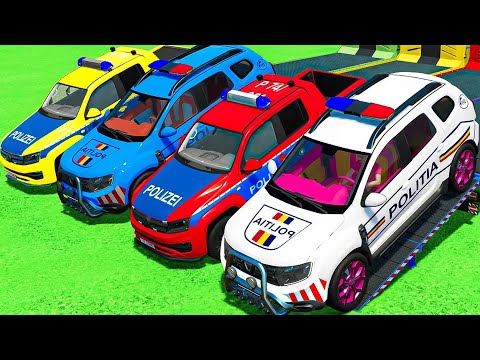 TRANSPORTING PIXAR CARS & FRUITS WITH COLORED & JOHN DEERE vs CLAAS vs TRACTORS - BeamNG.drive #962