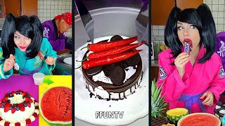 Ice cream challenge! Strawberry cake vs watermelon mukbang