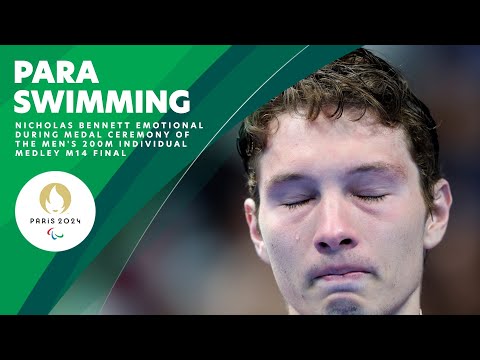 Bennett Celebrates Emotional Win For Canada In Para Swimming Men's 200m Individual Medley S14 🇨🇦