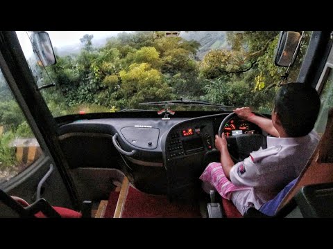 Volvo Multi axle Bus Driving in Extreme Ghat Road Wet and Dark Condition.