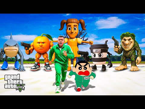 GTA 5: Shinchan and Franklin Playing Squid Game With  Brainrot Army in Gta 5