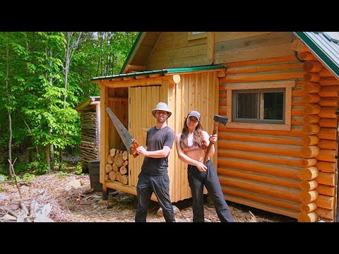 Canadian couple builds CABIN EXTENSION w/ HAND TOOLS through snow, rain and heat waves | FULL BUILD