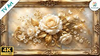 Stunning 3D Vintage Rose Painting in Gold Frame | Frame TV Art & Screensaver | 10 Hours 4k