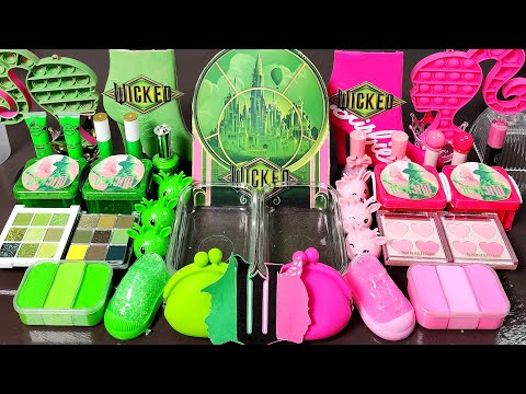 ASMR WICKED Elphaba vs Glinda Slime Mixing Makeup,Parts, Glitter Into Slime!#ASMR#satisfying#slime