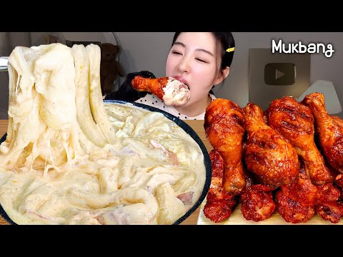 이건 첫번째 레슨!!맛있는건 너만 알기!!👀매콤바삭 레드콤보에 꾸덕 쫀득~한 새우 크림떡볶이 먹방ㅣ치킨 떡볶이 먹방  Tteokbokki & Chicken Mukbang Asmr