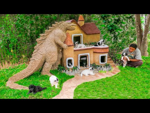 Build Godzilla Dog House From Mud For My Babies Dog